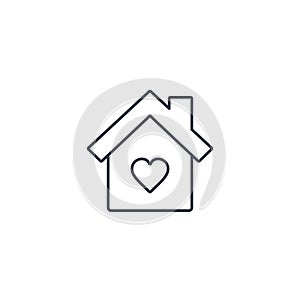 Home love heart icon, house withing heart shape, line symbol flat design vector. Charity concept