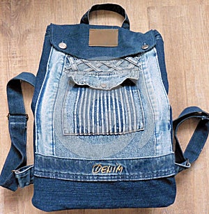 Home made bag of recycled jeans