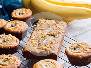 Home made banana cake and muffins