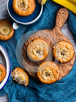 Home made banana muffins. Vertical