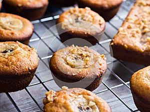 Home made banana muffins with walnuts