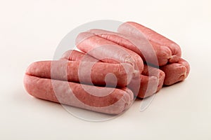 Home made british pork sausages on bright background