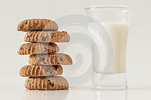 Home made chocolate chip cookies and milk