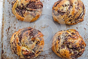 Home made chocolate rolls in a table