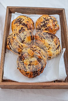Home made chocolate rolls in a table