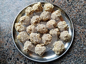 Home Made Coconut and Jaggery Sweet Balls in a Plate