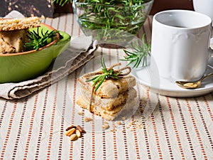 Home made cookies with rosemary and pine nuts