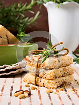 Home made cookies with rosemary and pine nuts