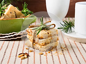 Home made cookies with rosemary and pine nuts