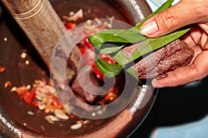 Home made cooking spicy shrimp paste dip ,Nam Prik Kapi.