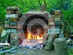 Home Made Fireplace in the Woods