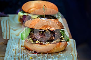 Home made hamburger with lettuce, cheese,