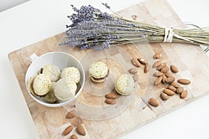 Home-made macarons with lavender and almonds