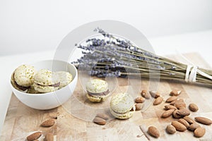 Home-made macarons with lavender and almonds