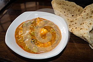 Home made Matar Paneer served with Rumali roti famous North Indian cuisine . Uttarakhand India