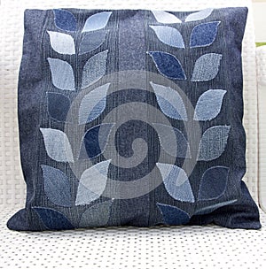 Home made pillow of recycled jeans