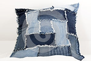 Home made pillow of recycled jeans