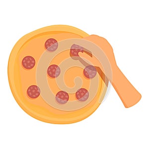 Home made pizza icon cartoon vector. Kitchen table