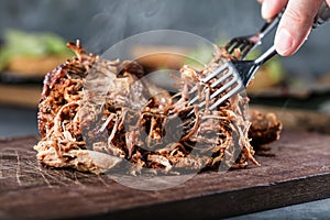 Home made pulled pork ready to be eaten.