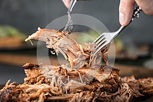 Home made pulled pork ready to be eaten.