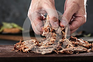 Home made pulled pork ready to be eaten.