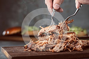 Home made pulled pork ready to be eaten.