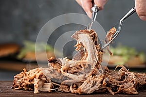 Home made pulled pork ready to be eaten.