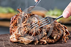 Home made pulled pork ready to be eaten.