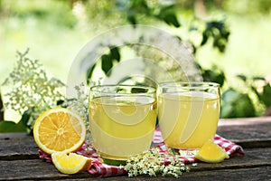 Home-made refreshing healthy summer elderberry Sambucus juice