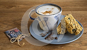 Home-made rusks and coffee on a wooden table