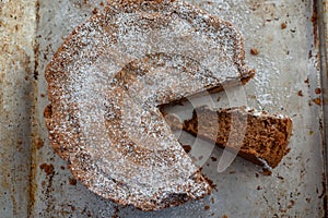 Home made sweet Chocolate Chestnut Cake on a table photo