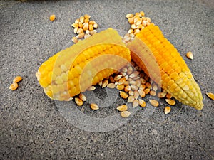 Home made Sweet corn broken in half