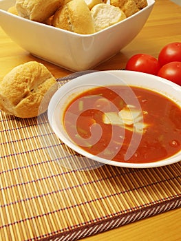 Vegetable Soup And Bread Rolls