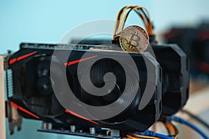 Home made Working graphic video cards for e-currency. Computer for Bitcoin and cryptocurrency virtual mining. Crypto farm.