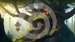 Home of magic fairy forest tree house Ai Generated
