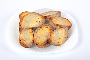 Home-maid rusk with raisins on plate