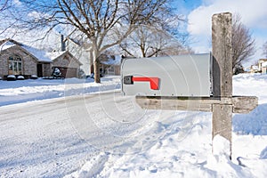 A Home Mailbox buried in Snow after a Snowstorm