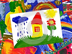 Home on meadow with collage