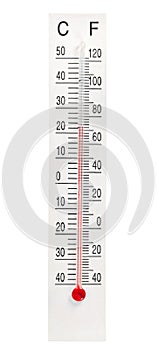 Home mercury thermometer on white background