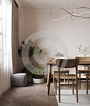 Home mock up, cozy modern kitchen interior background, 3d render