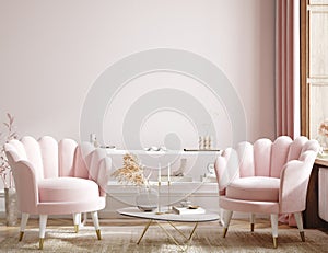 Home mock up, modern feminine living room interior background