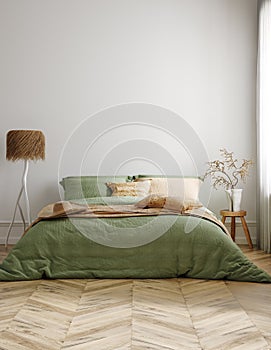 Home mockup, cozy bedroom interior background