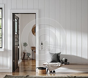 Home mockup, farmhouse hallway interior background