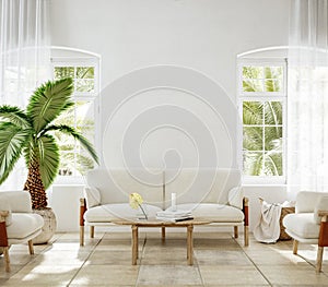 Home mockup, living room interior of Spanish villa