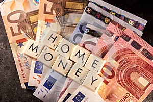 Home money text on paper money