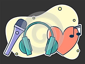 Home music and sound studio concept, proffessional work label. Line art, flat style vector, icon