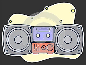 Home music and sound studio concept, proffessional work label. Line art, flat style vector, icon