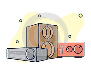 Home music and sound studio concept, proffessional work label. Line art, flat style vector, icon