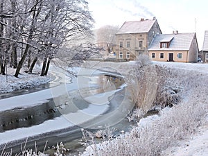 Home near river, winter