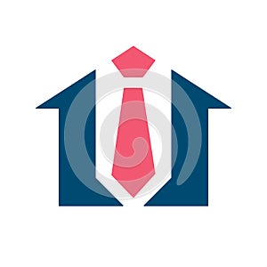 Home and neck tie logo, house and tie icon, real estate broker symbol, tie shop vector illustration, work from home